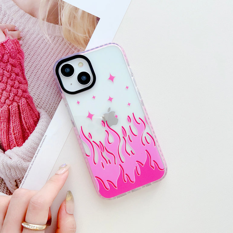 Pink Flames Y2K Designer Impact Proof Case for iPhone