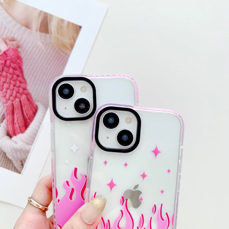 Pink Flames Y2K Designer Impact Proof Case for iPhone