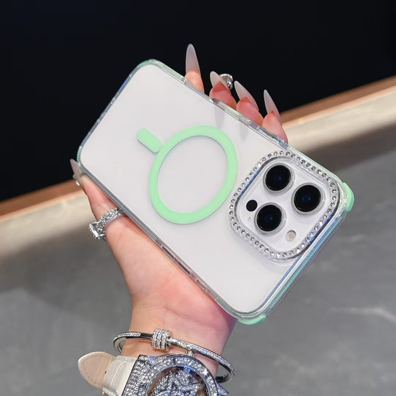 Silicon Magsafe Designer Case For iPhone With Diamond Camera Bumper