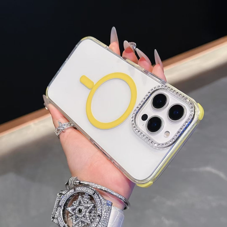 Silicon Magsafe Designer Case For iPhone With Diamond Camera Bumper