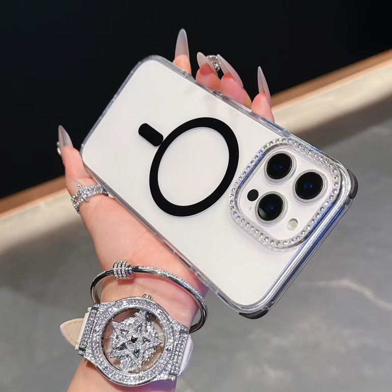 Silicon Magsafe Designer Case For iPhone With Diamond Camera Bumper