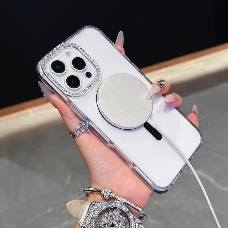 Silicon Magsafe Designer Case For iPhone With Diamond Camera Bumper