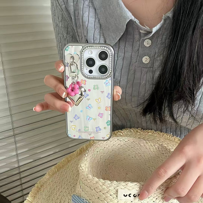 Angel Butterflies Mirror Case For iPhone With Charm