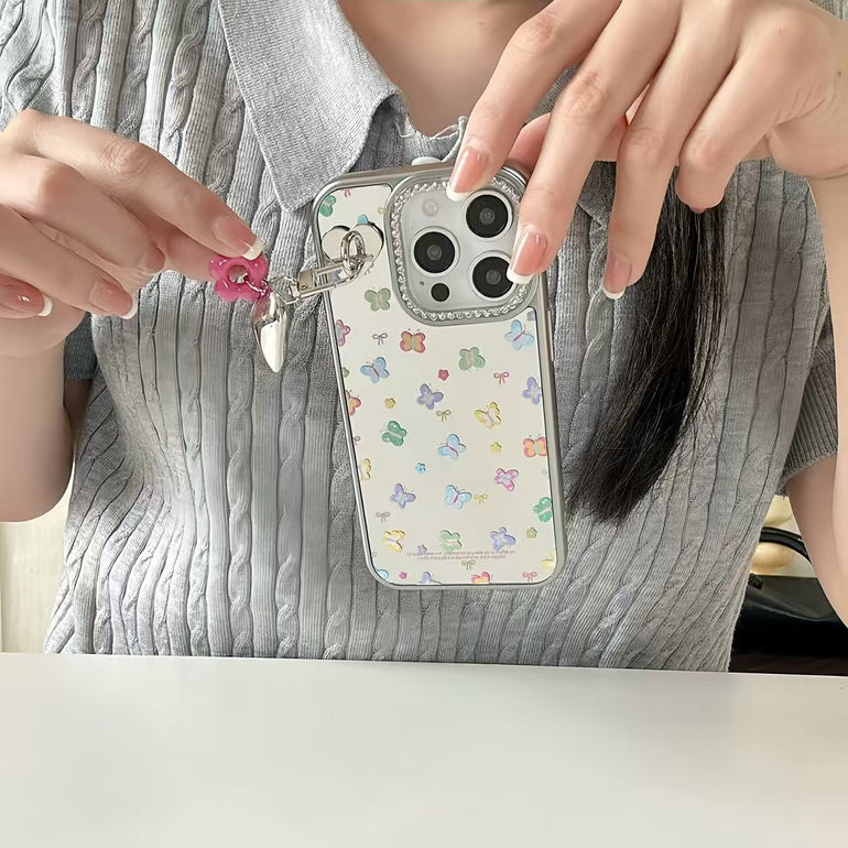Angel Butterflies Mirror Case For iPhone With Charm