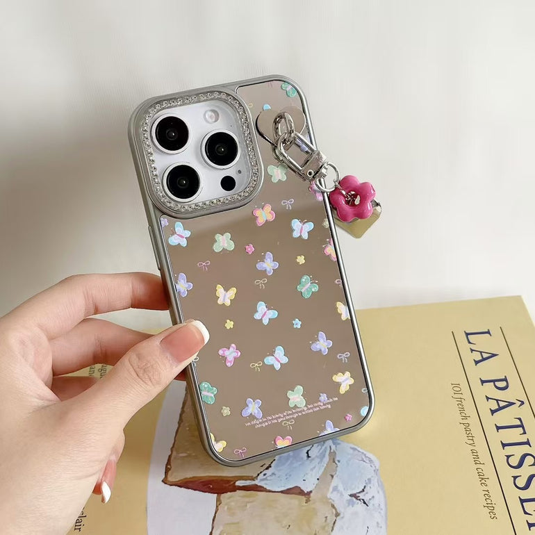 Angel Butterflies Mirror Case For iPhone With Charm