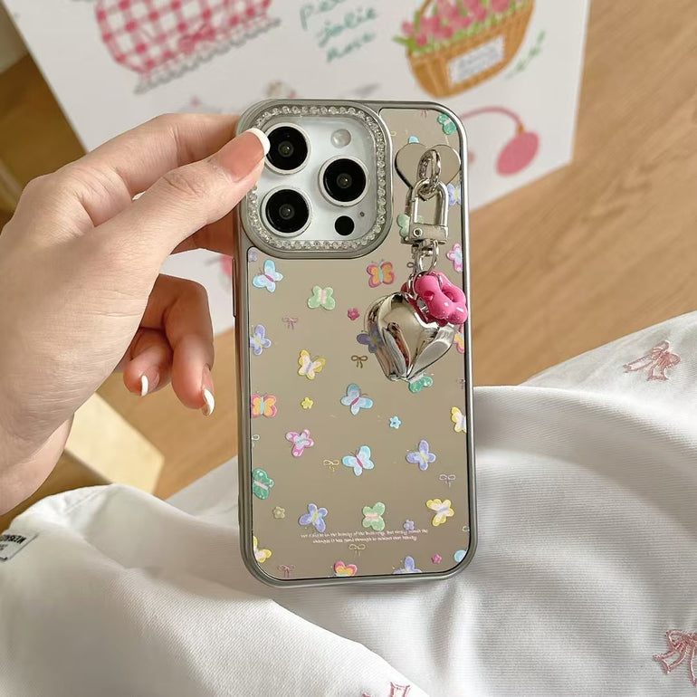 Angel Butterflies Mirror Case For iPhone With Charm