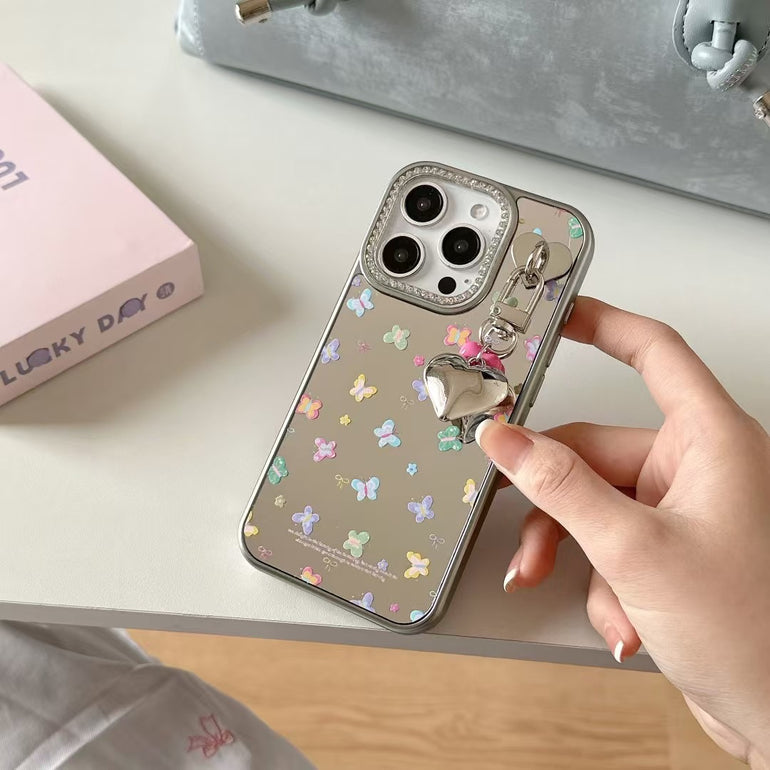 Angel Butterflies Mirror Case For iPhone With Charm