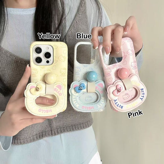 Kitty Pattern Silicon Puffer Case For iPhone With Kitty Holder