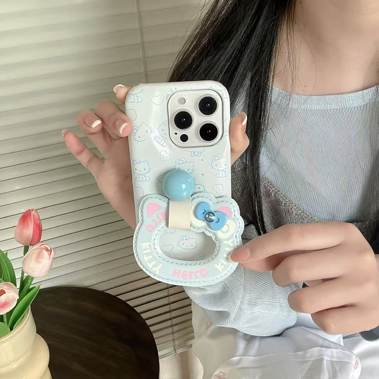 Kitty Pattern Silicon Puffer Case For iPhone With Kitty Holder