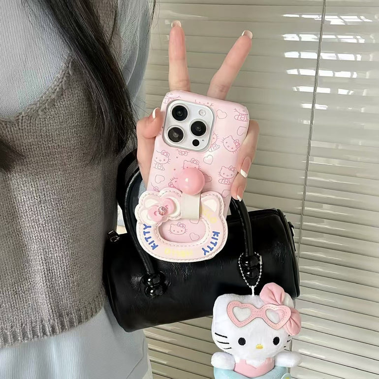 Kitty Pattern Silicon Puffer Case For iPhone With Kitty Holder