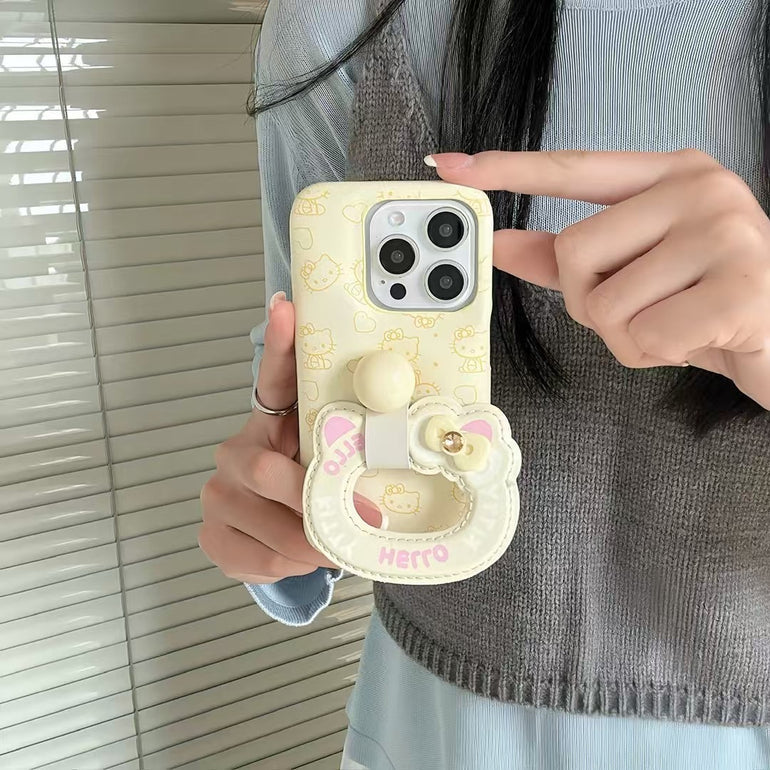 Kitty Pattern Silicon Puffer Case For iPhone With Kitty Holder