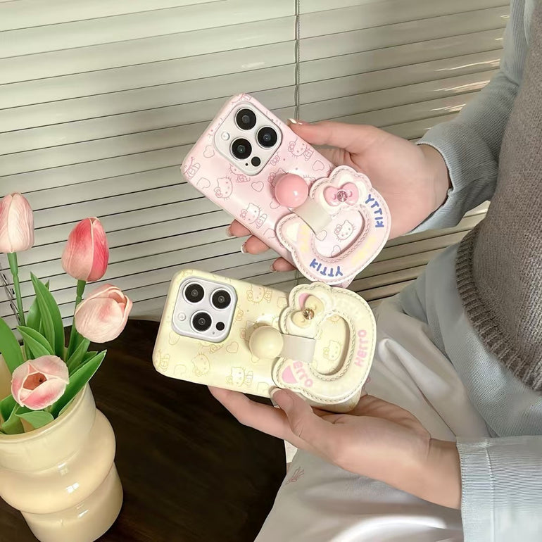 Kitty Pattern Silicon Puffer Case For iPhone With Kitty Holder