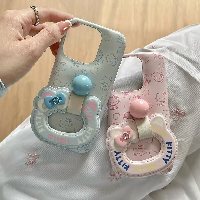 Kitty Pattern Silicon Puffer Case For iPhone With Kitty Holder