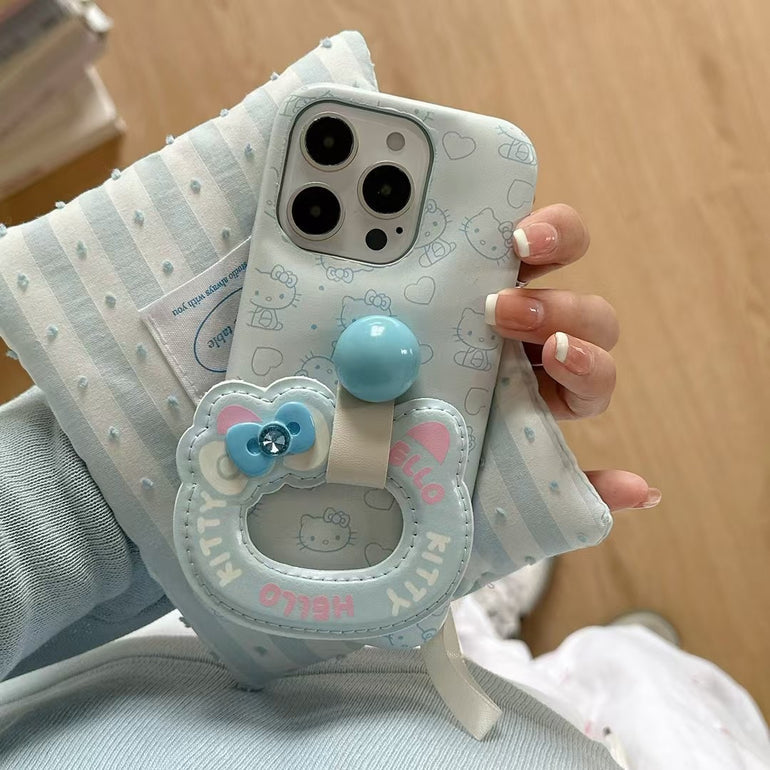 Kitty Pattern Silicon Puffer Case For iPhone With Kitty Holder