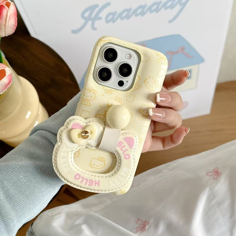 Kitty Pattern Silicon Puffer Case For iPhone With Kitty Holder