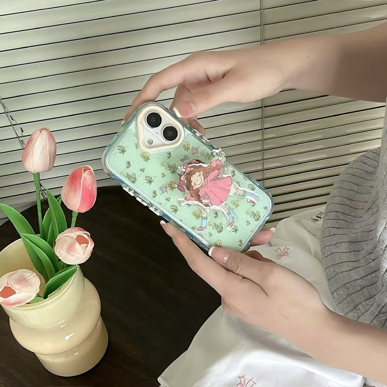 Happy Girl Silicon Case For iPhone With Girl Holder