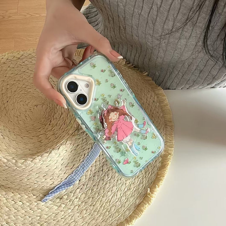 Happy Girl Silicon Case For iPhone With Girl Holder