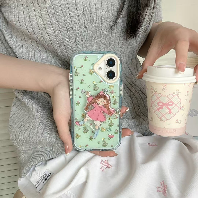 Happy Girl Silicon Case For iPhone With Girl Holder