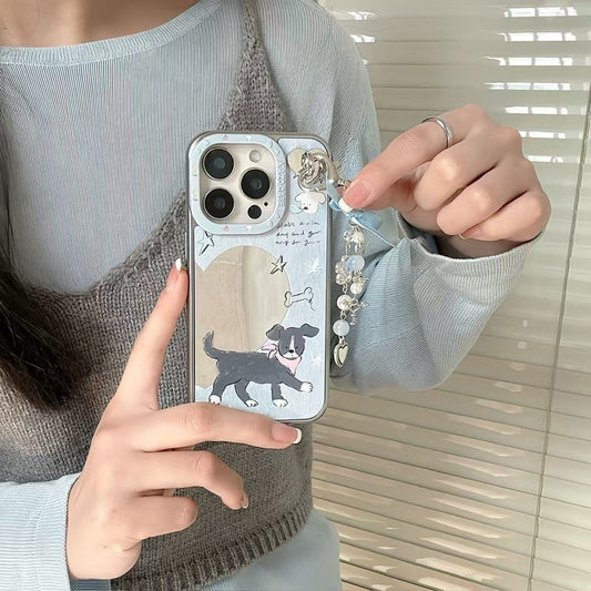 Cute Cat & Dog Mirror Case For iPhone With Charm