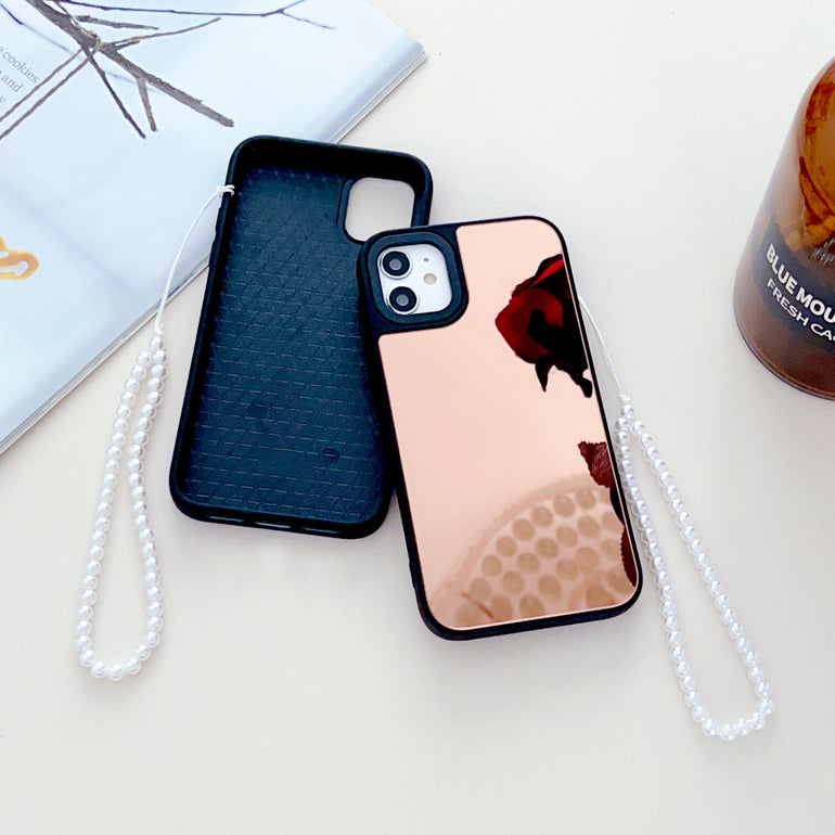Reflective Mirror Case for iPhone With Beaded Charm