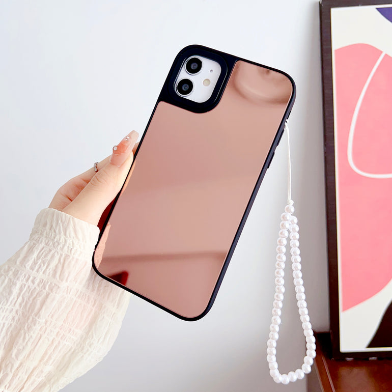 Reflective Mirror Case for iPhone With Beaded Charm