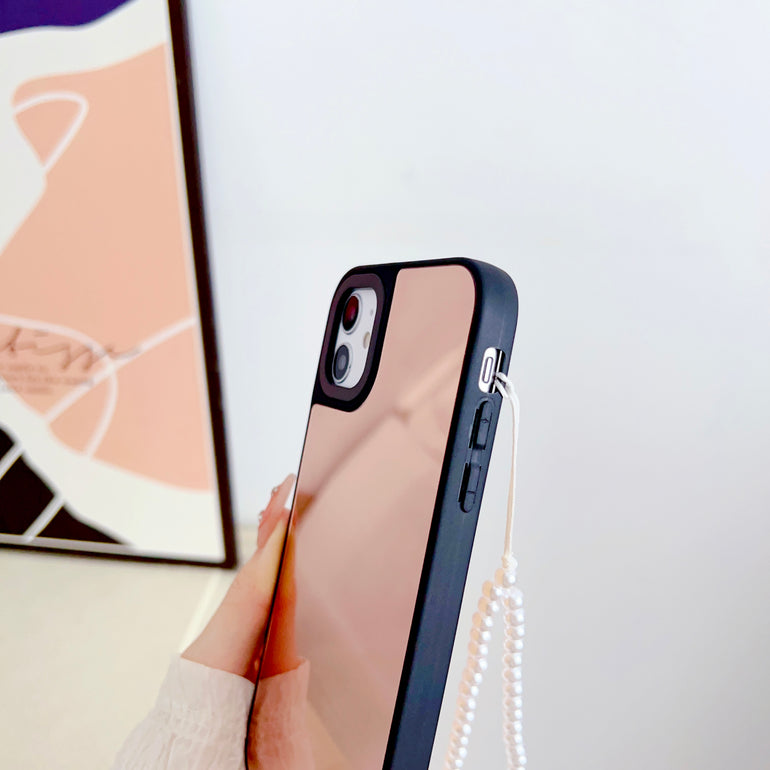 Reflective Mirror Case for iPhone With Beaded Charm