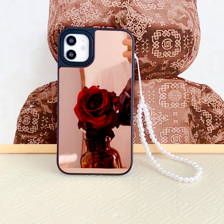 Reflective Mirror Case for iPhone With Beaded Charm