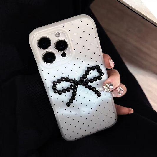 Polka Beaded Bows Silicon Case For iPhone