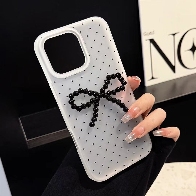 Polka Beaded Bows Silicon Case For iPhone