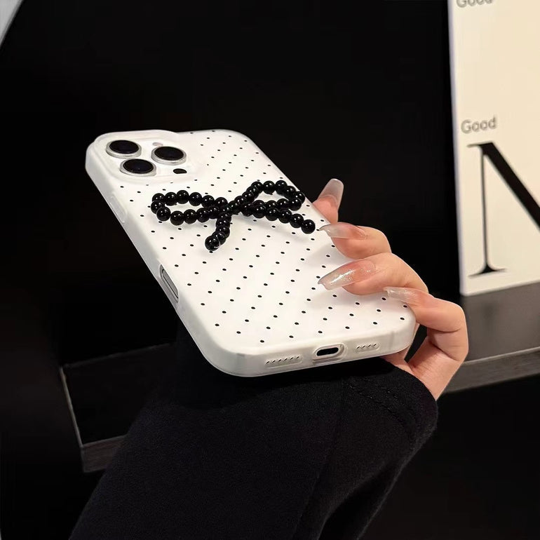 Polka Beaded Bows Silicon Case For iPhone