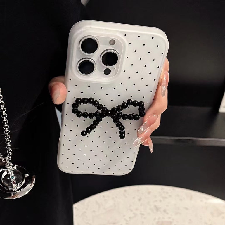 Polka Beaded Bows Silicon Case For iPhone