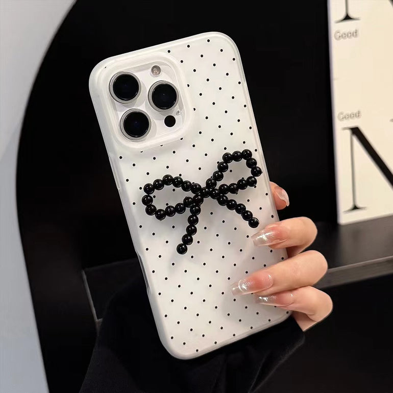 Polka Beaded Bows Silicon Case For iPhone
