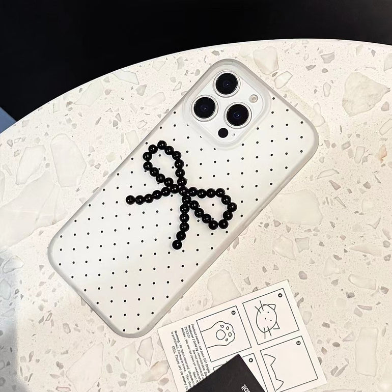 Polka Beaded Bows Silicon Case For iPhone