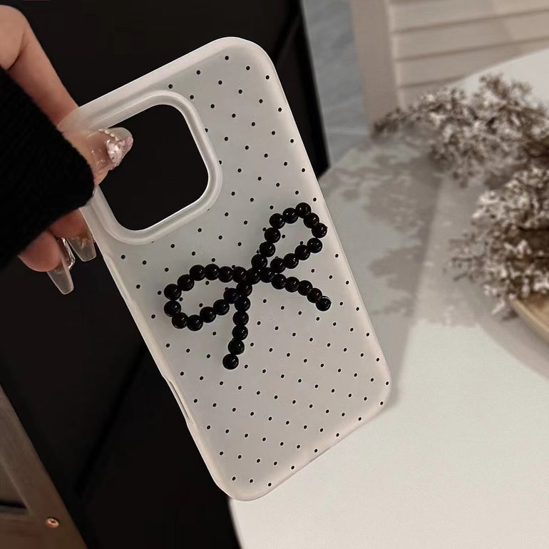 Polka Beaded Bows Silicon Case For iPhone