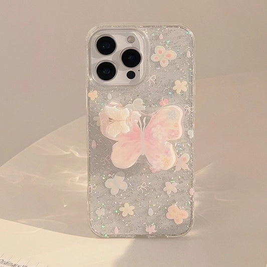 Glitter Butterfly Silicon Case For iPhone With Holder