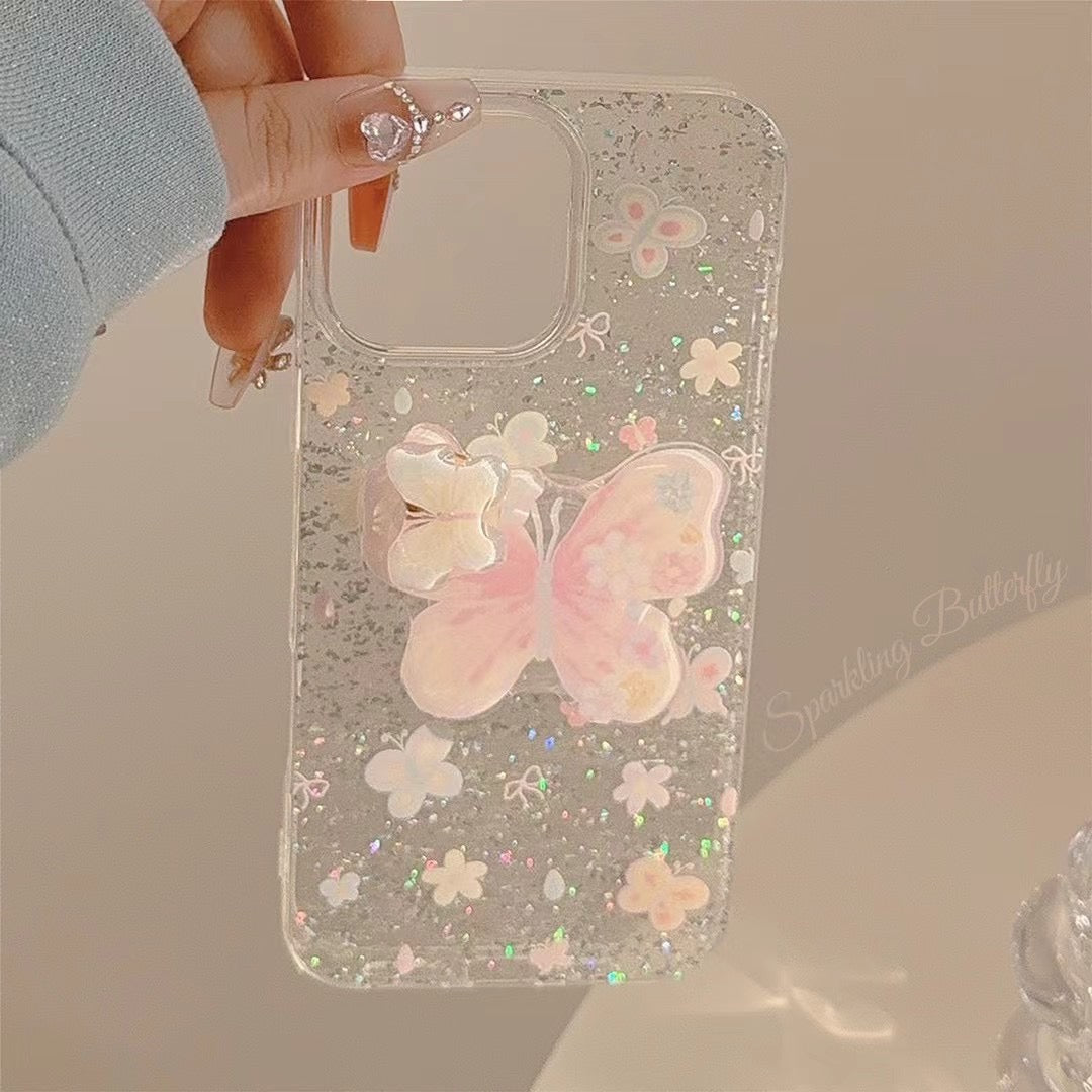 Glitter Butterfly Silicon Case For iPhone With Holder