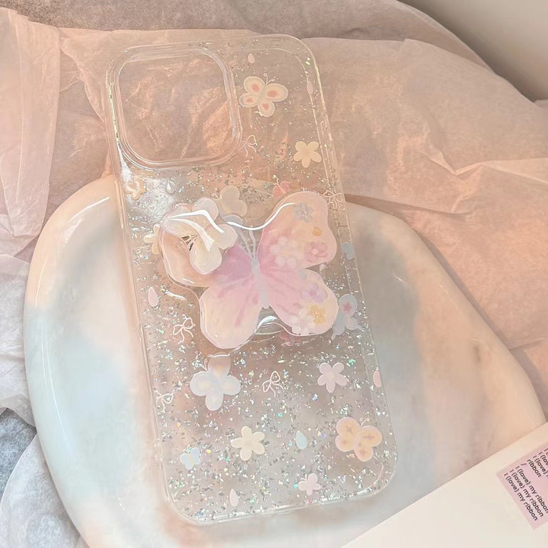 Glitter Butterfly Silicon Case For iPhone With Holder