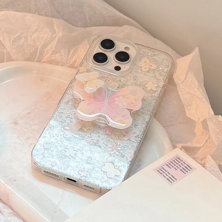 Glitter Butterfly Silicon Case For iPhone With Holder