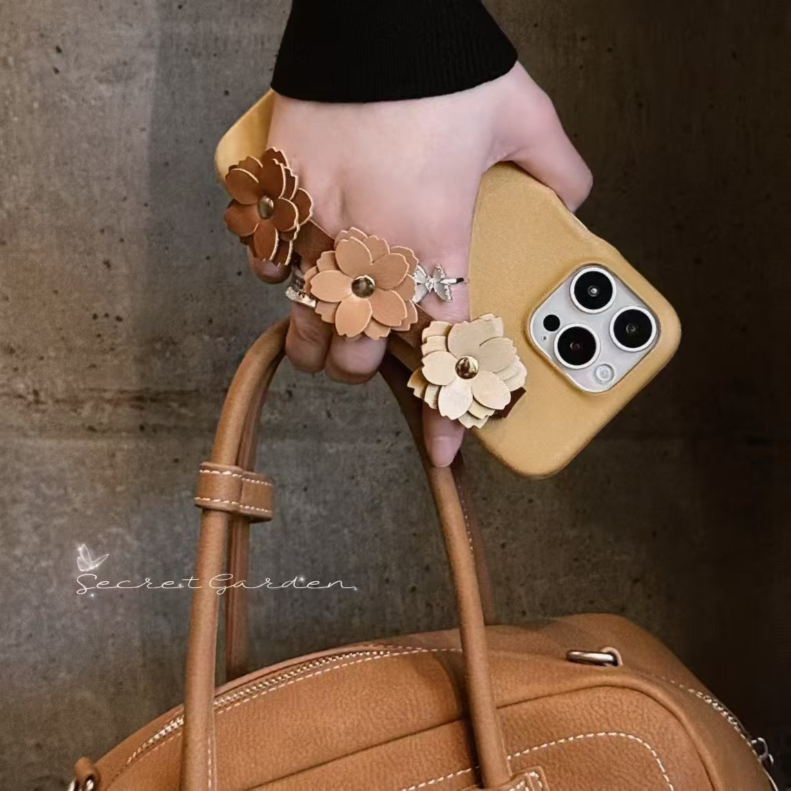 Leather Case For iPhone With Flower Belt Holder