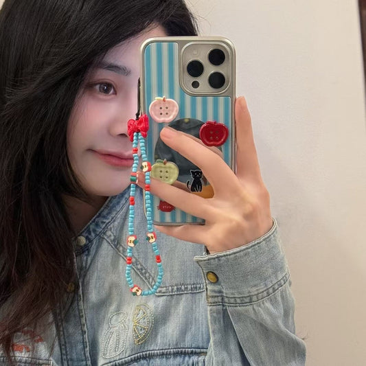 Cute Apples Mirror Case For iPhone With Charm