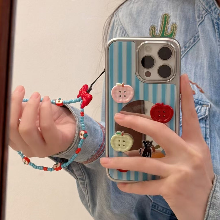 Cute Apples Mirror Case For iPhone With Charm
