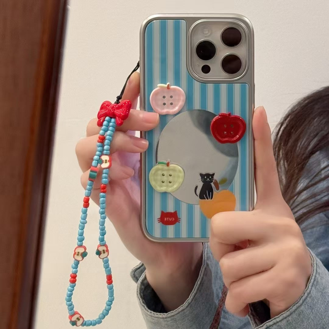 Cute Apples Mirror Case For iPhone With Charm