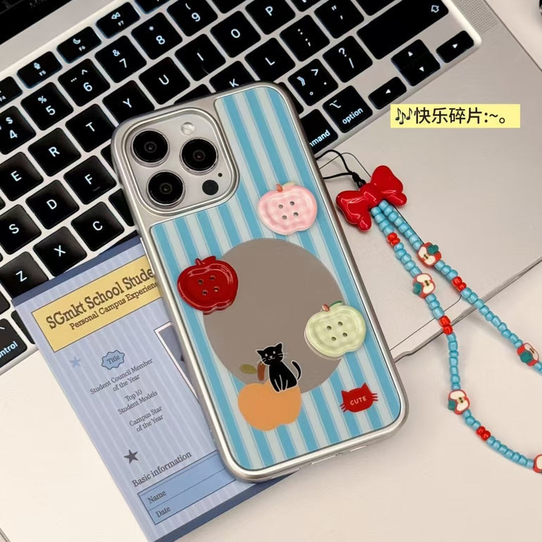 Cute Apples Mirror Case For iPhone With Charm