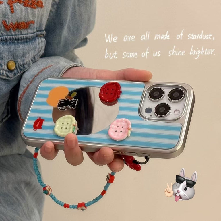 Cute Apples Mirror Case For iPhone With Charm