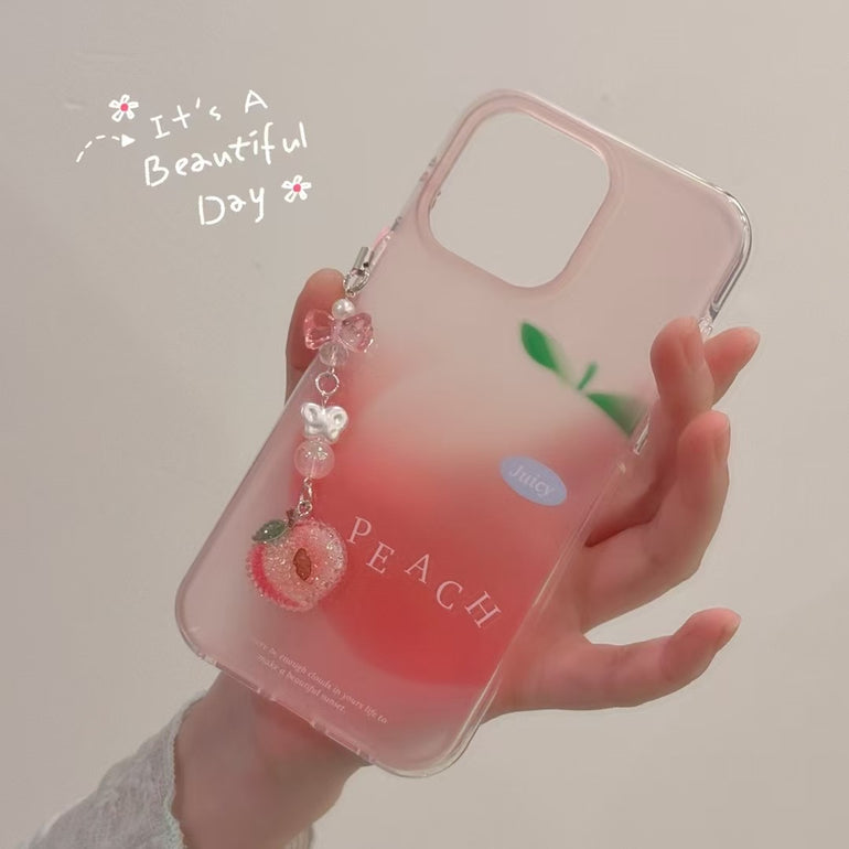 Cute Peach Designer Case For iPhone With Charm