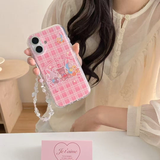 Checkered Cartoon Silicon Case For iPhone With Charm