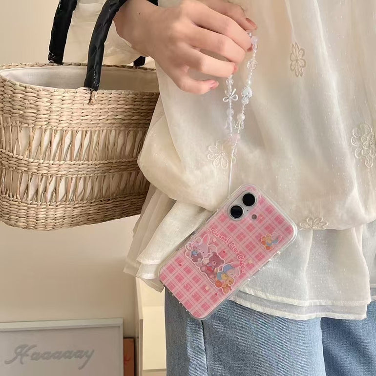 Checkered Cartoon Silicon Case For iPhone With Charm