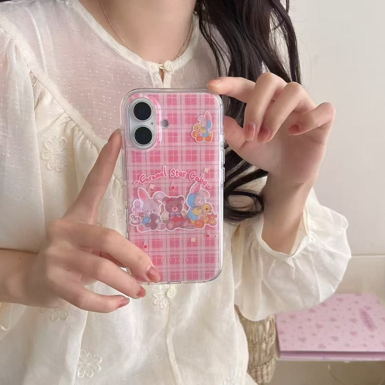 Checkered Cartoon Silicon Case For iPhone With Charm