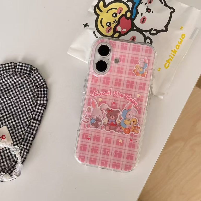 Checkered Cartoon Silicon Case For iPhone With Charm