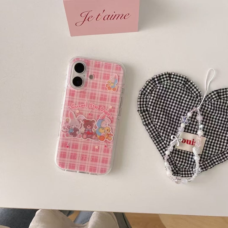 Checkered Cartoon Silicon Case For iPhone With Charm